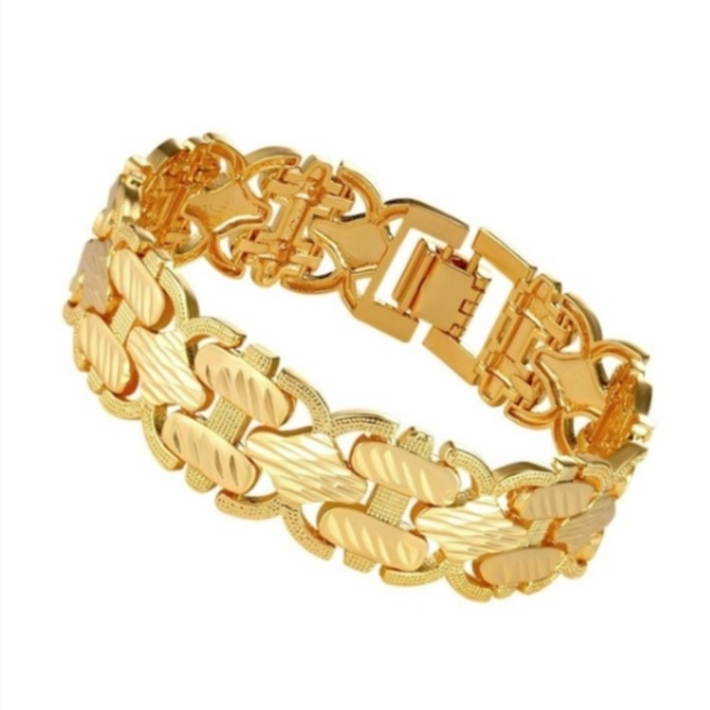 Mens "Jeremiah" 18K Gold Plated Curving Bracelet - Picture 3 of 4